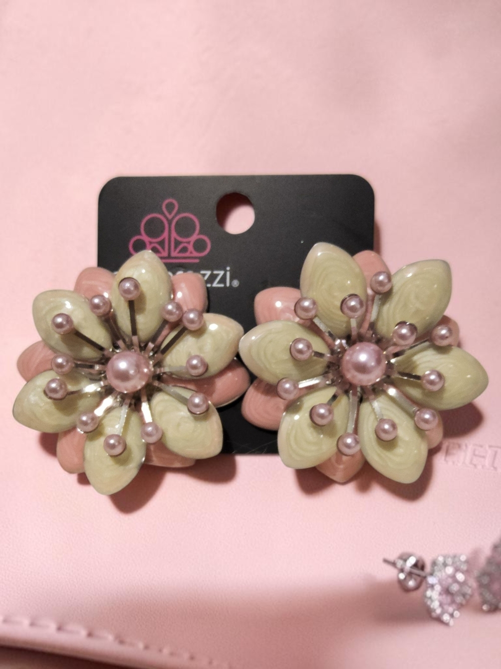 paparazzi Pink and Cream Floral Earrings
